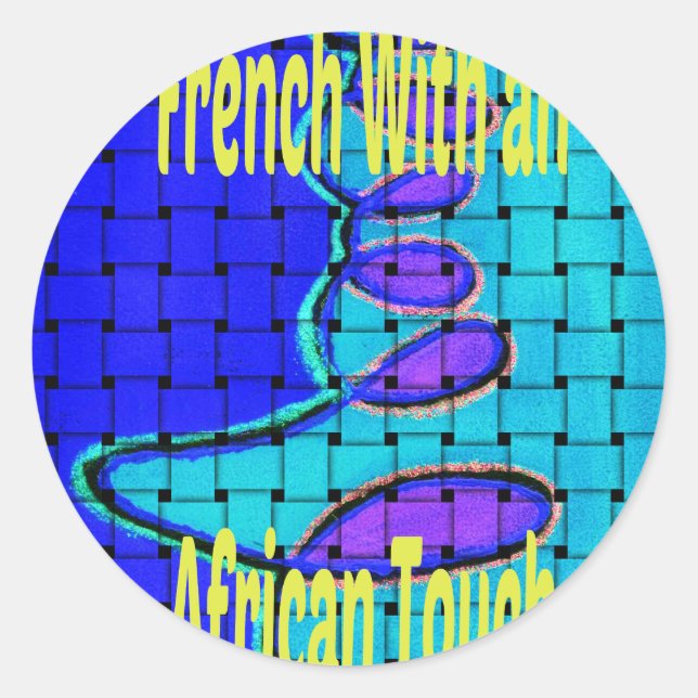 French Blue African Woven Abstract Purple Shape Classic Round Sticker (Front)