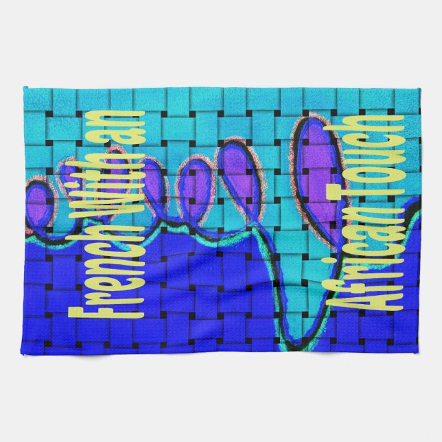 French Blue African Woven Abstract Purple Shape Kitchen Towel (Horizontal)
