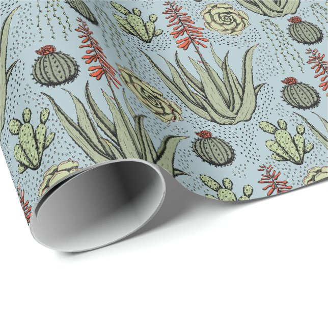 French Blue Aloe Vera Succulent Cactus Wrapping Paper (Roll Corner)