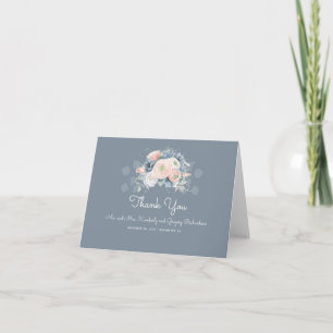 French Blue and Dusty Rose Elegan Floral Thank You Card