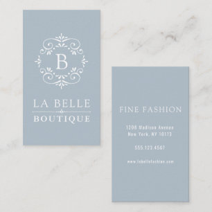 French Blue and White Elegant Monogram Business Card