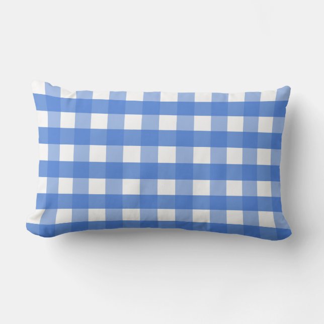 French Blue and White Gingham Lumbar Pillow (Front)