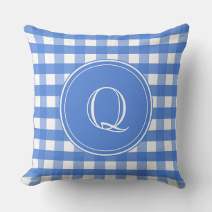 French Blue and White Gingham Throw Pillow