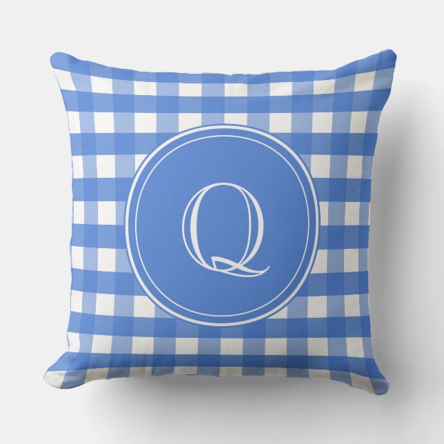 French Blue and White Gingham Throw Pillow (Front)