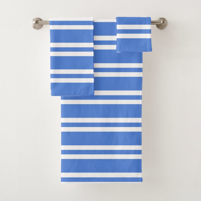 French Blue and White Stripes Bath Towel Set (Insitu)