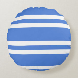 French Blue and White Stripes Round Pillow