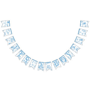 French Blue and White Toile de Jouy Baby Shower Bunting Flags
