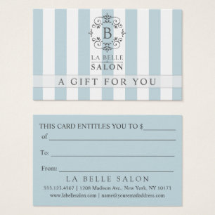 French Blue Awning Stripes Gift Card with Monogram