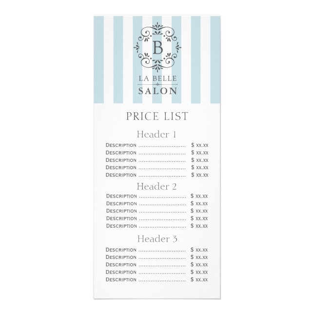 French Blue Awning Stripes Price List Menu (Front)