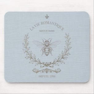 French Blue Bee Engraving   French Country Rustic  Mouse Pad