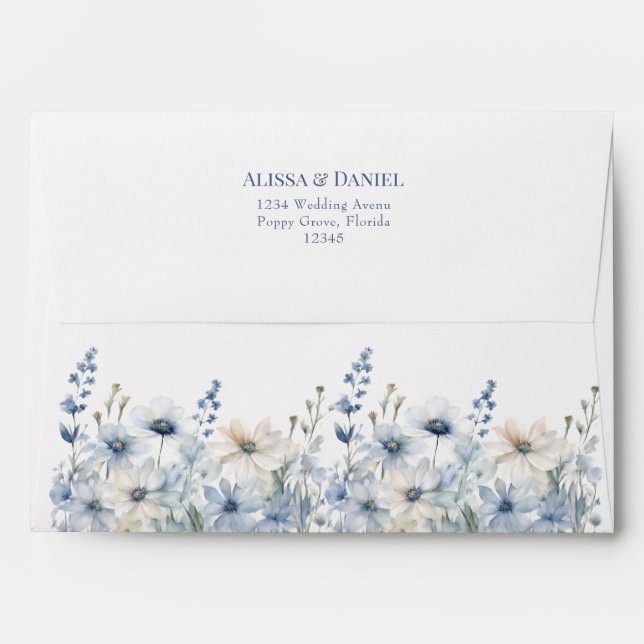 French Blue Boho Wildflowers Wedding Envelope (Back (Top Flap))