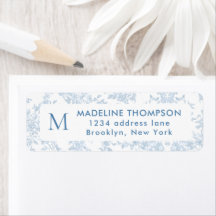 French Blue Botanical Toile Monogram Address
