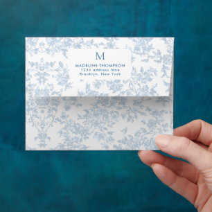 French Blue Botanical Toile Monogram Address Envelope