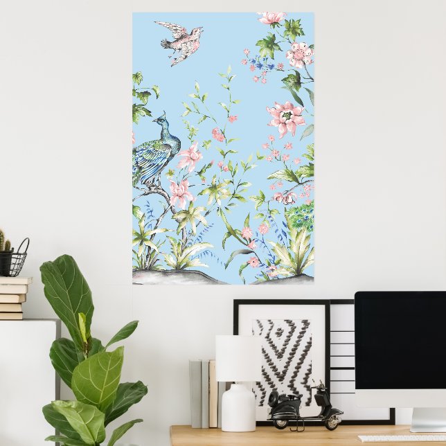 French Blue Chinoiserie Art Print No. 1 | 24 by 36 (Home Office)