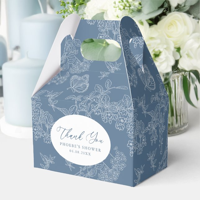 French Blue Chinoiserie Floral Bridal Shower Gable Favor Box (Creator Uploaded)