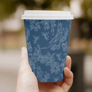 French Blue Chinoiserie Floral Bridal Shower Paper Cups