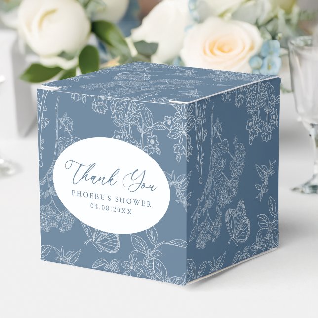 French Blue Chinoiserie Floral Bridal Square Favor Box (Creator Uploaded)
