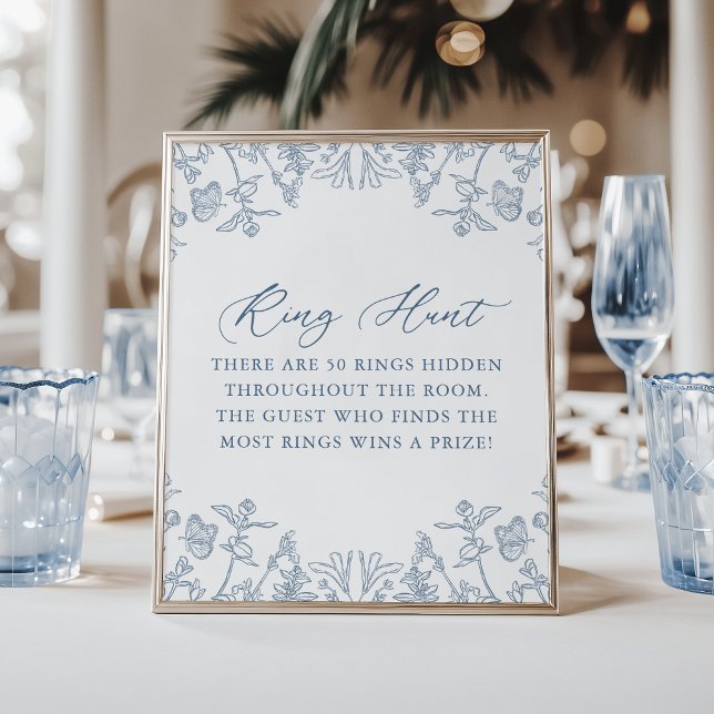 French Blue Chinoiserie Floral Ring Hunt Game Poster (Creator Uploaded)