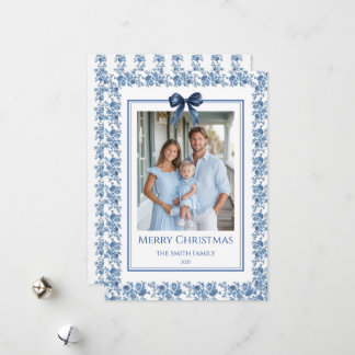 French Blue Chinoiserie Grandmillennial Photo Holiday Card