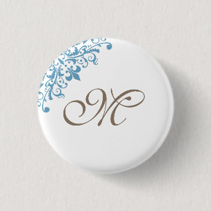 French Blue Fleur de Lis Initial Script Monogram 1 Inch Round Button