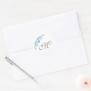 French Blue Fleur de Lis Initial Script Monogram Classic Round Sticker