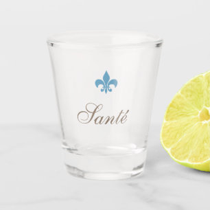 French Blue Fleur de Lis Santé Wedding Favour  Shot Glass