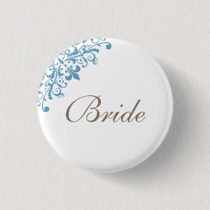 French Blue Fleur de Lis Script Bride 1 Inch Round Button