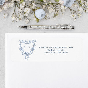 French Blue Floral Monogram Crest