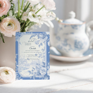 French Blue Floral Toile de jouy Bridal Shower Invitation