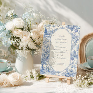 French Blue Floral Toile de jouy Wedding Invitation