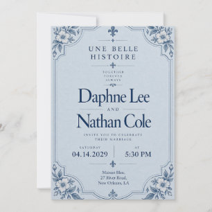 French Blue Floral Wedding Invitation