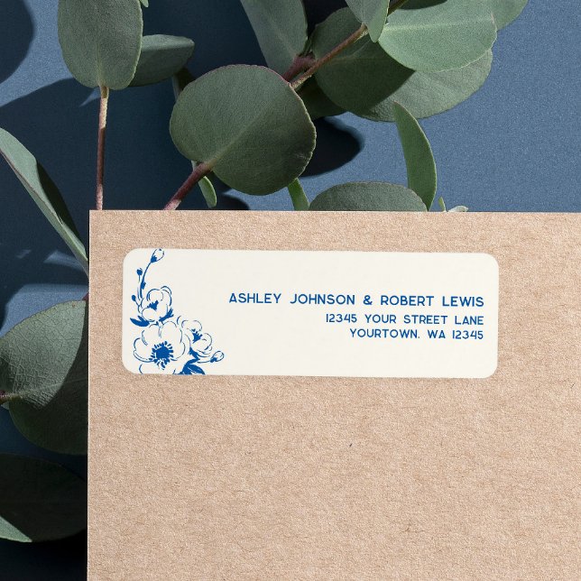 French Blue Floral Wedding Return Address (Créateur téléchargé)