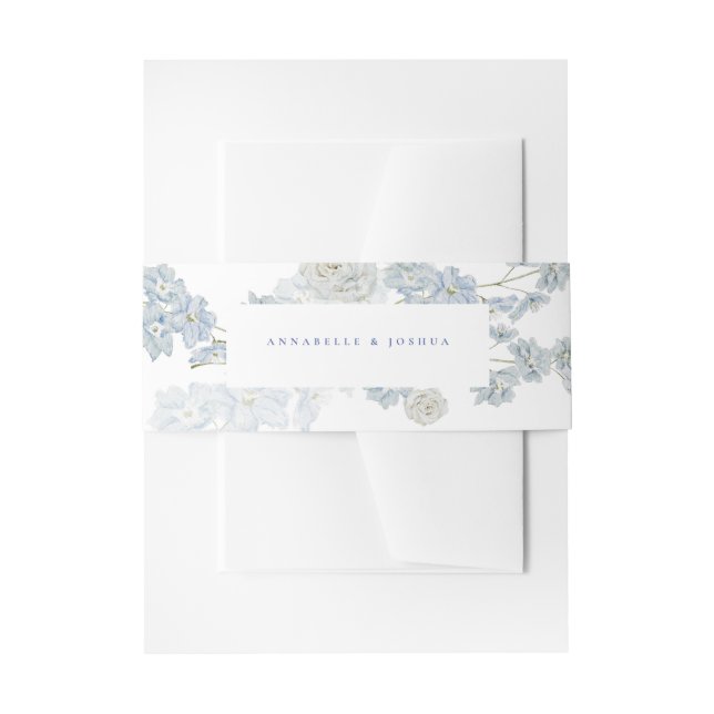French Blue Florals Wedding Invitation Belly Band (Front Example)