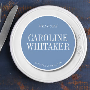 French Blue Formal Round Wedding Guest Place Menu