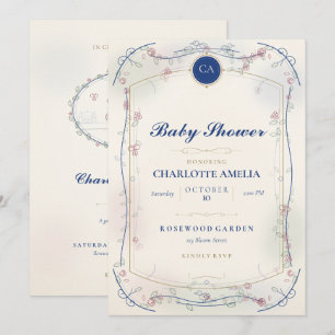 French Blue Garden Baby Shower Invitation