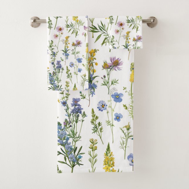 French Blue Garden Wildflowers Pattern Bath Towel Set (Insitu)