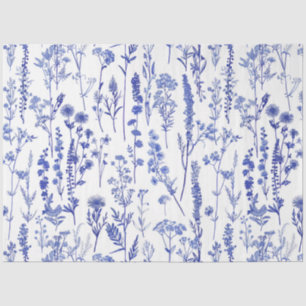 French Blue Garden Wildflowers Pattern Tissue Paper