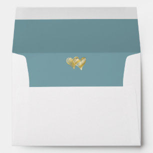 French Blue Gold Embossed-effect Heart Lined Envelopes