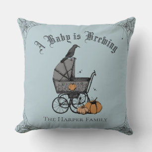 French Blue Gothic A Baby is Brewing Family Custom Throw Pillow