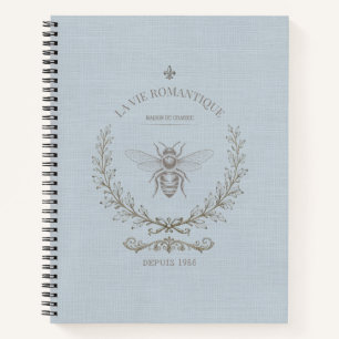 French Blue Honey Bee Vintage French Country Notebook