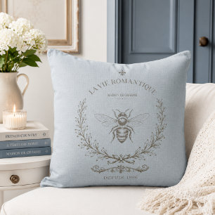 French Blue Honey Bee Vintage French Country Throw Pillow