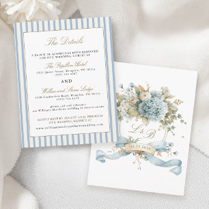 French Blue Hydrangea Monogram Crest Details Enclosure Card