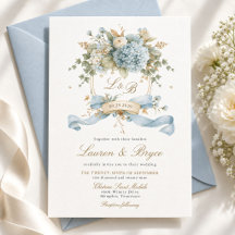 French Blue Hydrangea Watercolor Crest Wedding