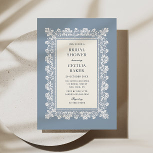 French Blue Lace Frame Bridal Shower Invitation