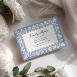 French Blue Lace Frame Wedding RSVP Card