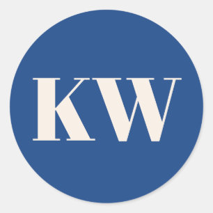 French Blue Large Monogrammed Initial Personalized Classic Round Sticker