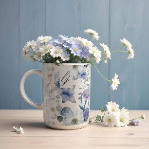 French Blue & Lavender Watercolor Floral Wedding Coffee Mug