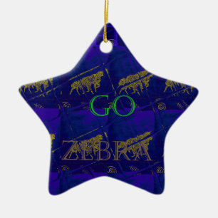 French Blue "Let's Go Zebra" Abstract Print Ceramic Ornament