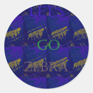 French Blue "Let's Go Zebra" Abstract Print Classic Round Sticker