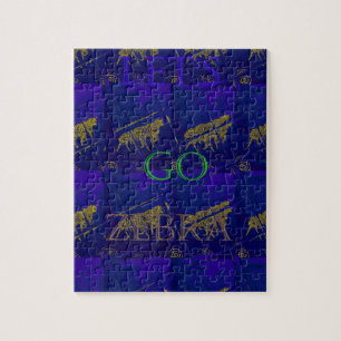 French Blue "Let's Go Zebra" Abstract Print Jigsaw Puzzle